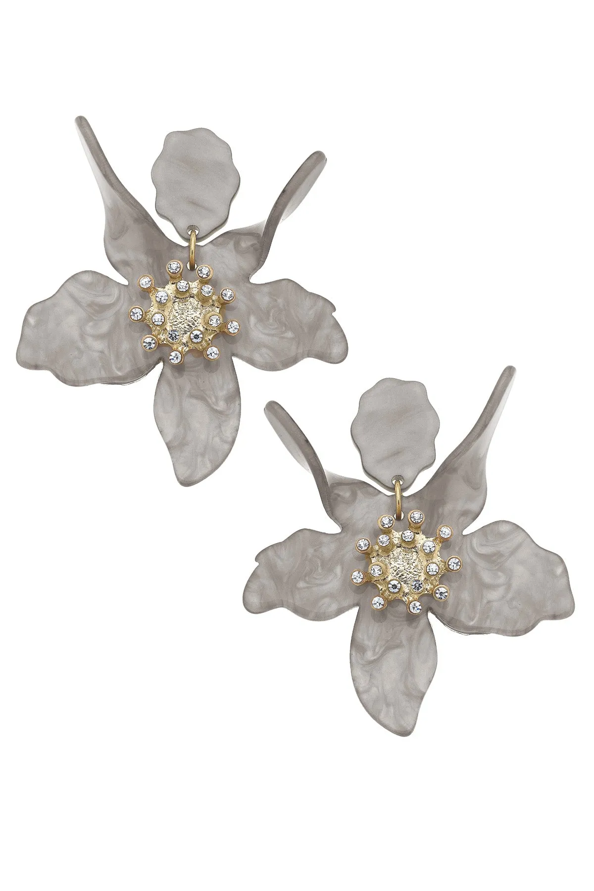 Chloe Resin Flower Statement Earrings in Grey sold by Canvas Style