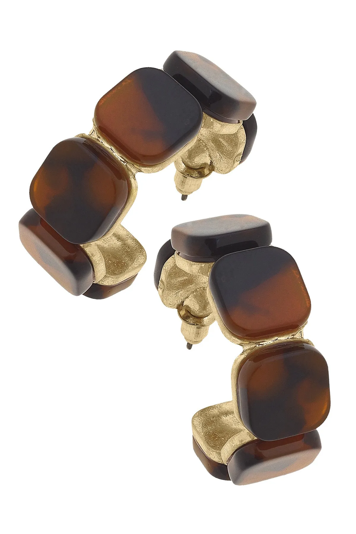 Jess Tortoise Chunky Hoop Earrings in Worn Gold sold by Canvas Style