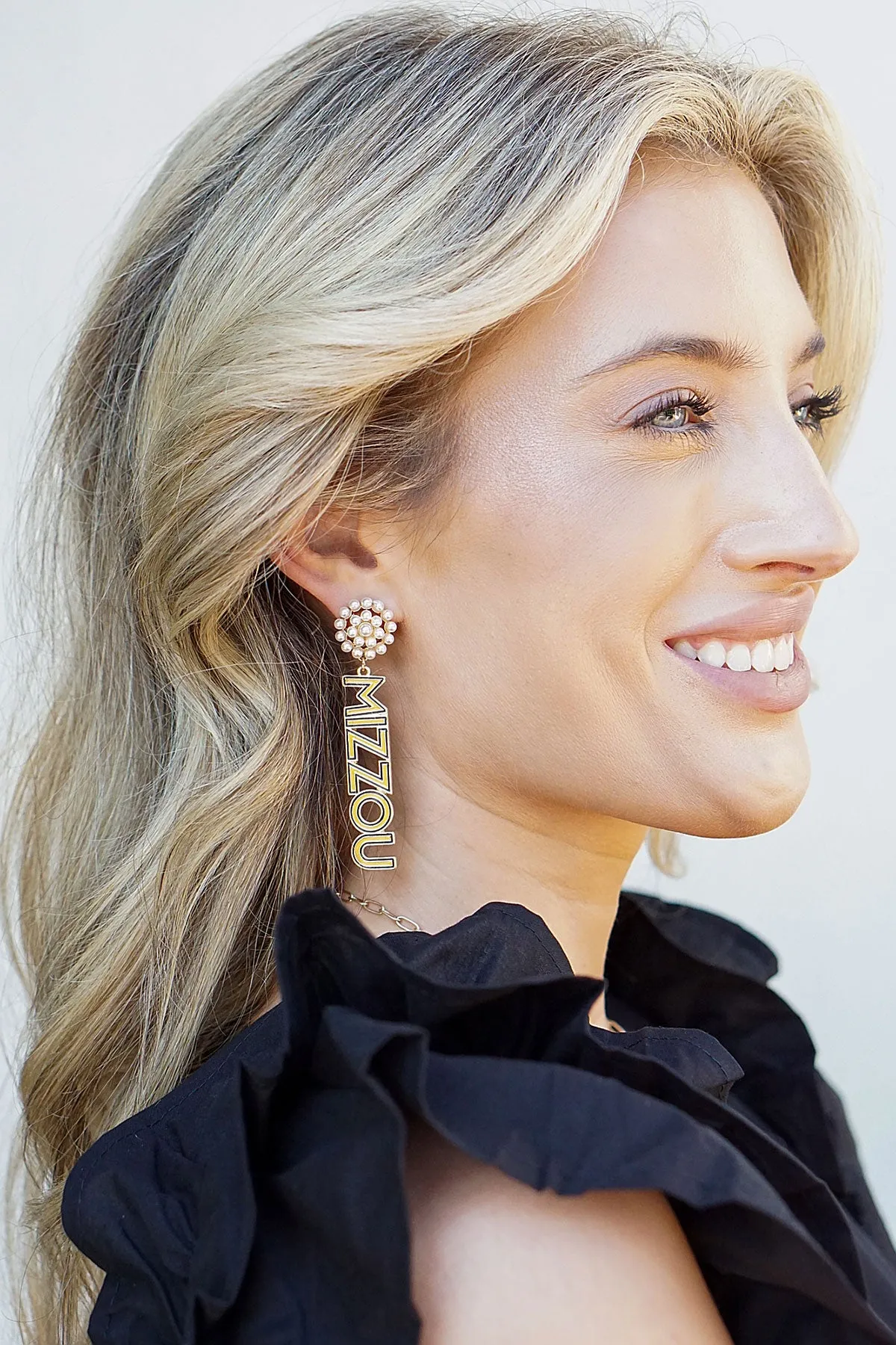 Missouri Tigers Pearl Cluster Outline Enamel Drop Earrings sold by Canvas Style product image thumbnail 2