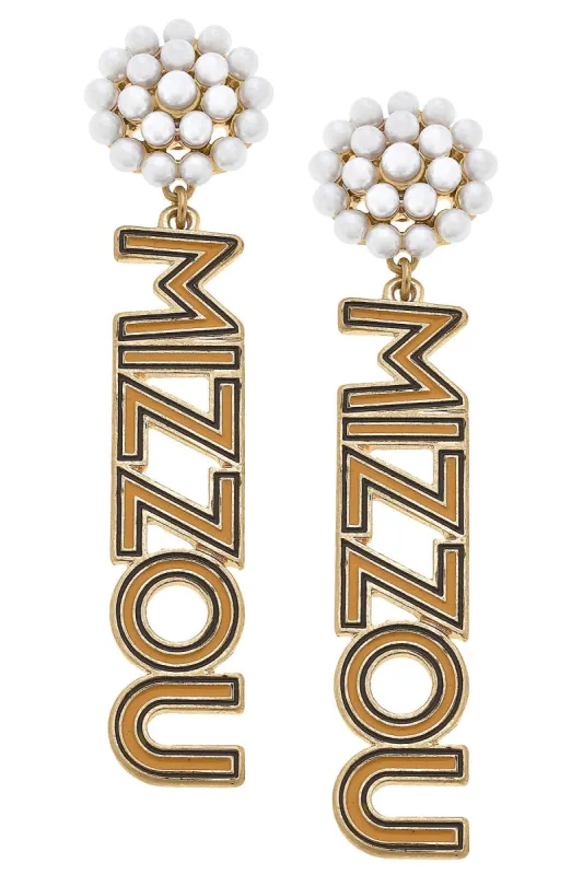 Missouri Tigers Pearl Cluster Outline Enamel Drop Earrings sold by Canvas Style