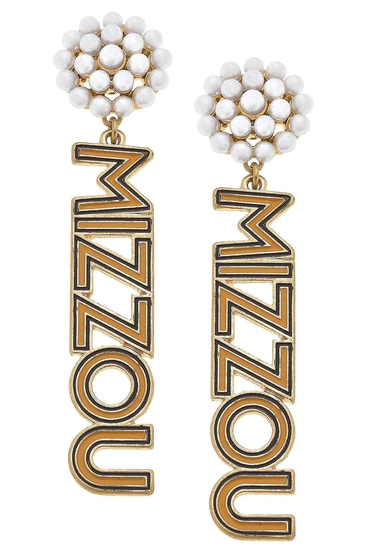 Missouri Tigers Pearl Cluster Outline Enamel Drop Earrings sold by Canvas Style