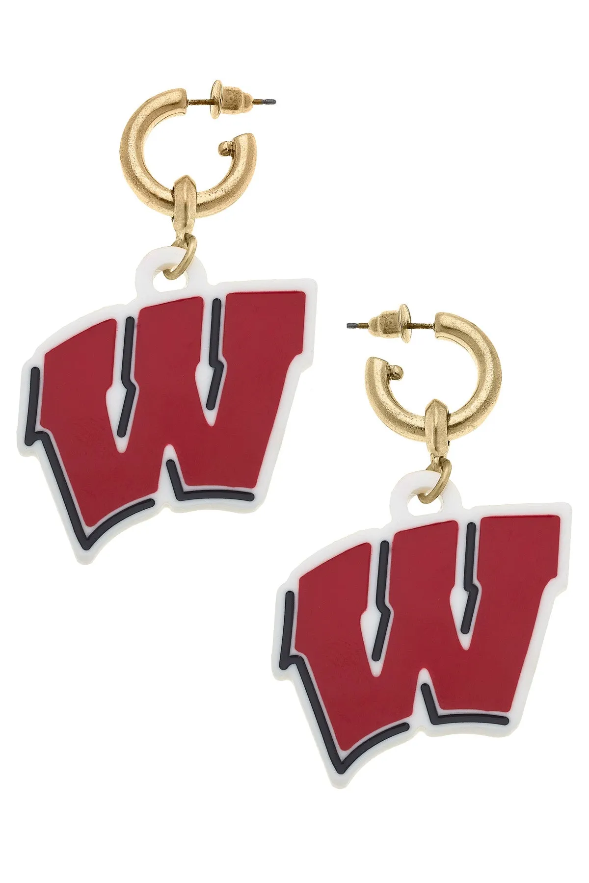 Wisconsin Badgers Resin Logo Drop Hoop Earrings - FINAL SALE sold by Canvas Style