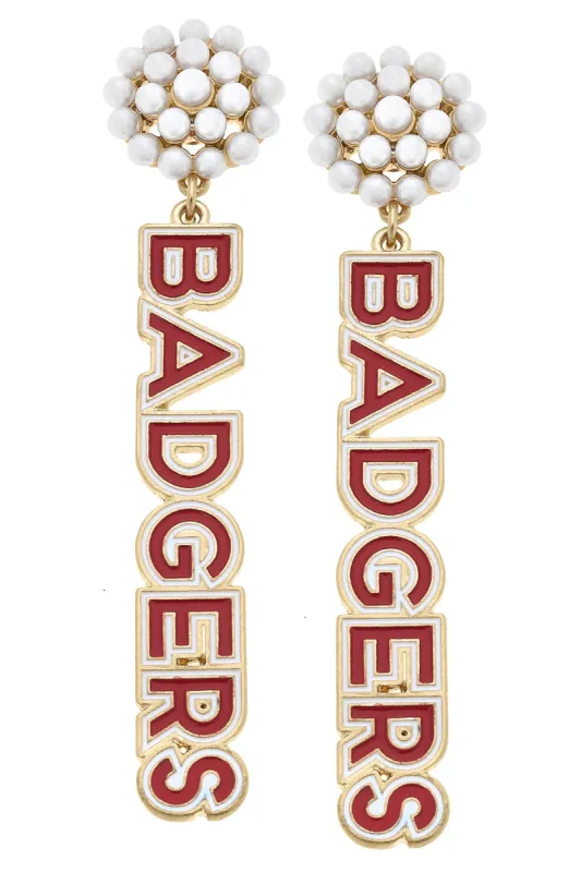 Wisconsin Badgers Pearl Cluster Outline Enamel Earrings - FINAL SALE sold by Canvas Style