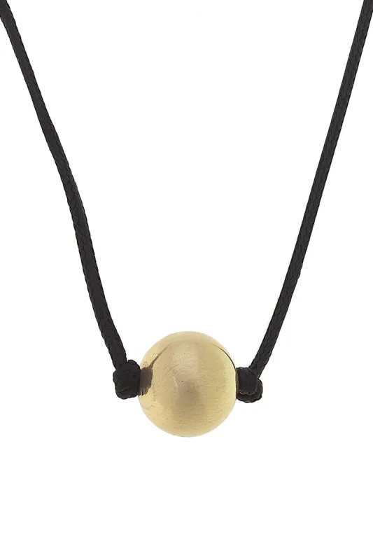 Lanie Ball Bead Black Cord Necklace in Satin Gold sold by Canvas Style