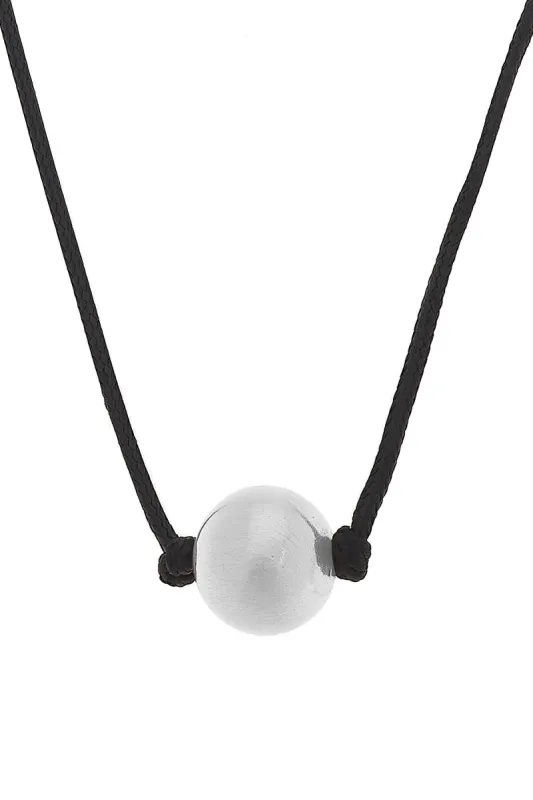 Lanie Ball Bead Black Cord Necklace in Satin Silver sold by Canvas Style