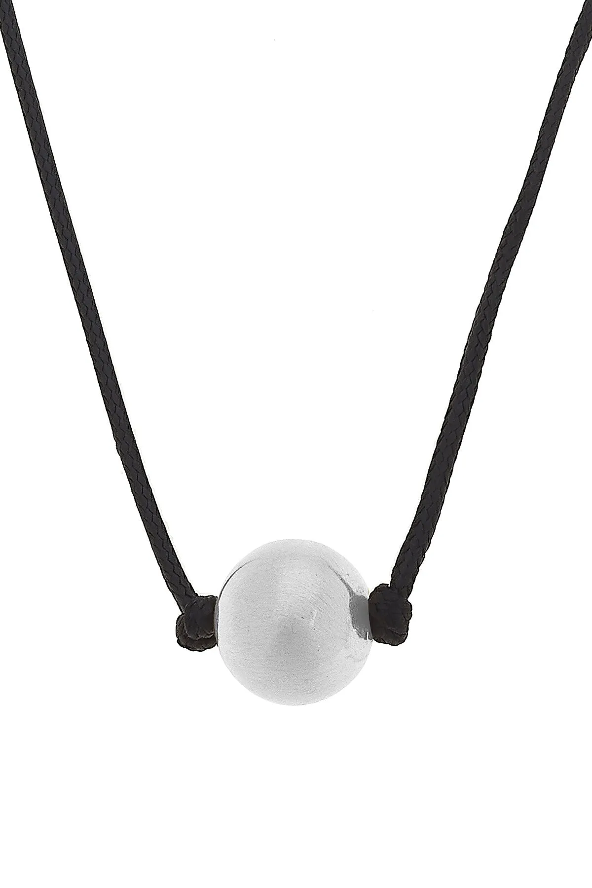 Lanie Ball Bead Black Cord Necklace in Satin Silver sold by Canvas Style