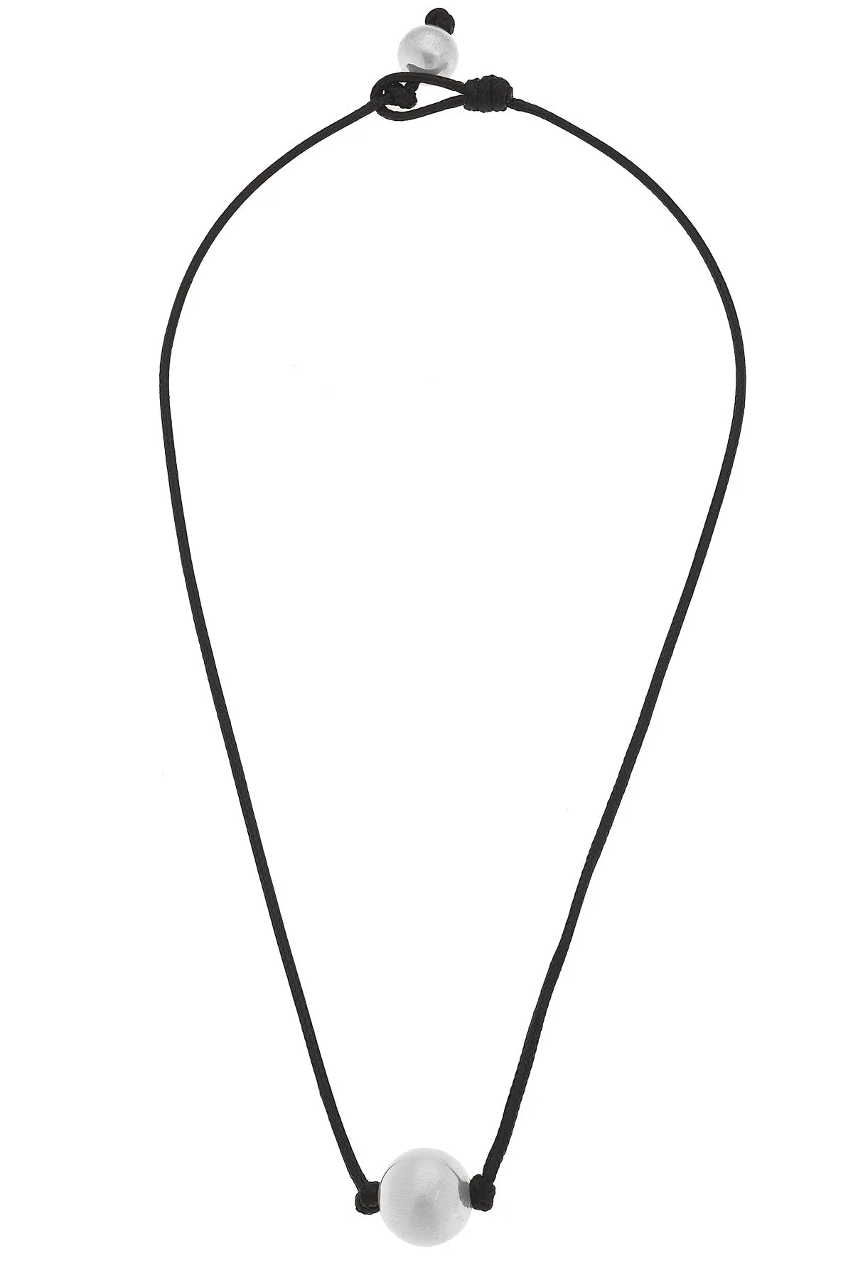 Lanie Ball Bead Black Cord Necklace in Satin Silver sold by Canvas Style product image thumbnail 2
