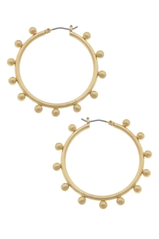 Katie Studded Metal Statement Hoop Earrings in Satin Gold sold by Canvas Style
