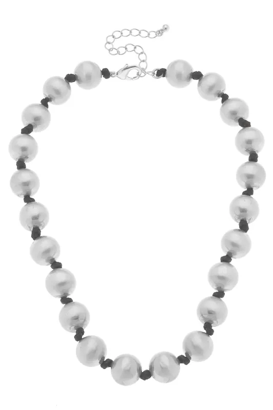 Lanie Ball Bead Knotted Cord Necklace in Satin Silver sold by Canvas Style