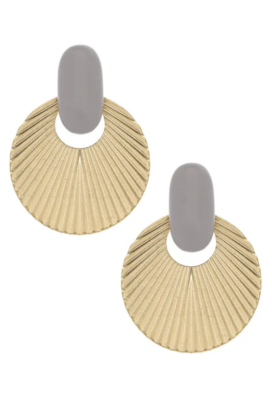 Lola Fluted Metal & Resin Statement Earrings in Grey sold by Canvas Style
