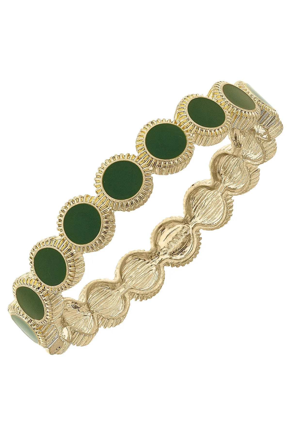 Bianca Enamel Disc Hinge Bangle in Green sold by Canvas Style