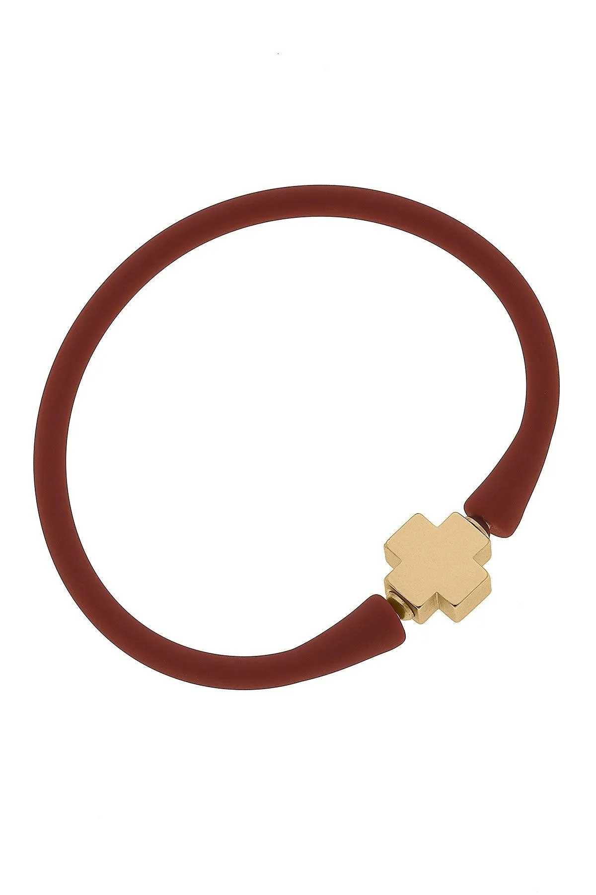 Bali 24K Gold Plated Cross Bead Silicone Bracelet in Rust - FINAL SALE sold by Canvas Style