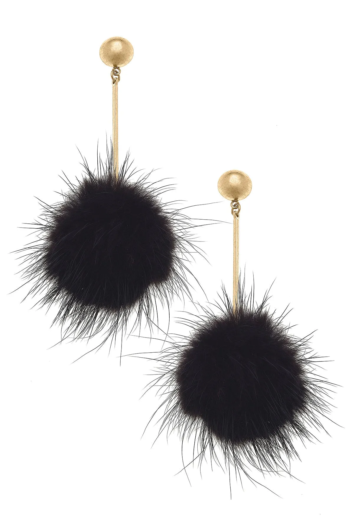 Dylan Faux Mink Pompon Drop Earrings in Black sold by Canvas Style