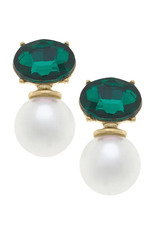 Brooke Rhinestone & Pearl Drop Earrings in Emerald sold by Canvas Style