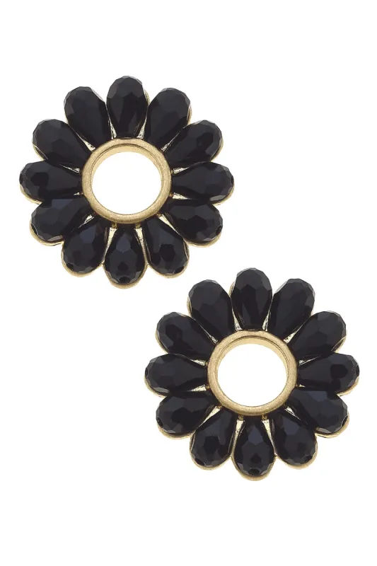 Faye Floral Glass Stud Earrings in Black - FINAL SALE sold by Canvas Style