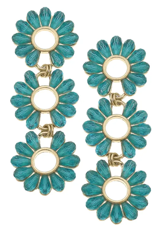 Faye Triple Glass Flower Statement Earrings in Aqua - FINAL SALE sold by Canvas Style
