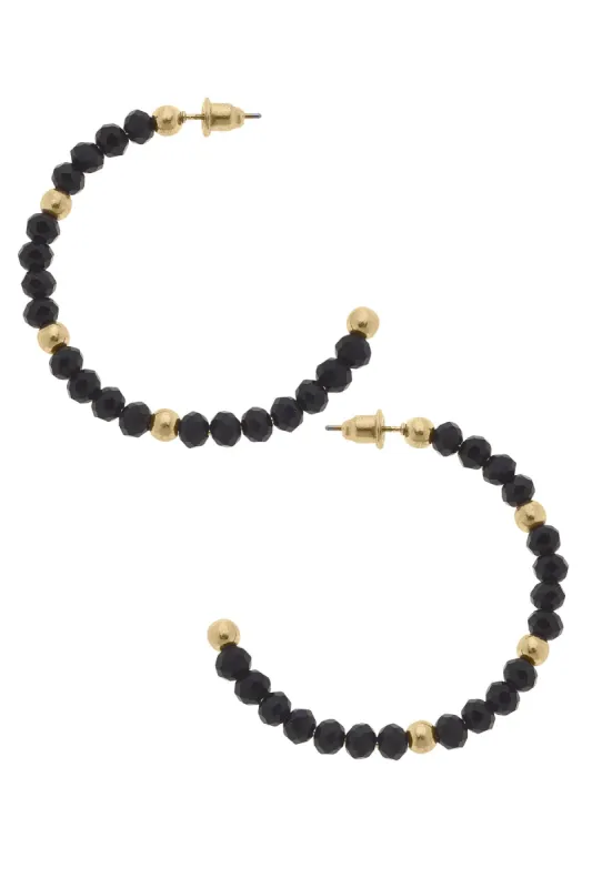 Gabbi Glass Beaded Hoop Earrings in Black & Gold sold by Canvas Style