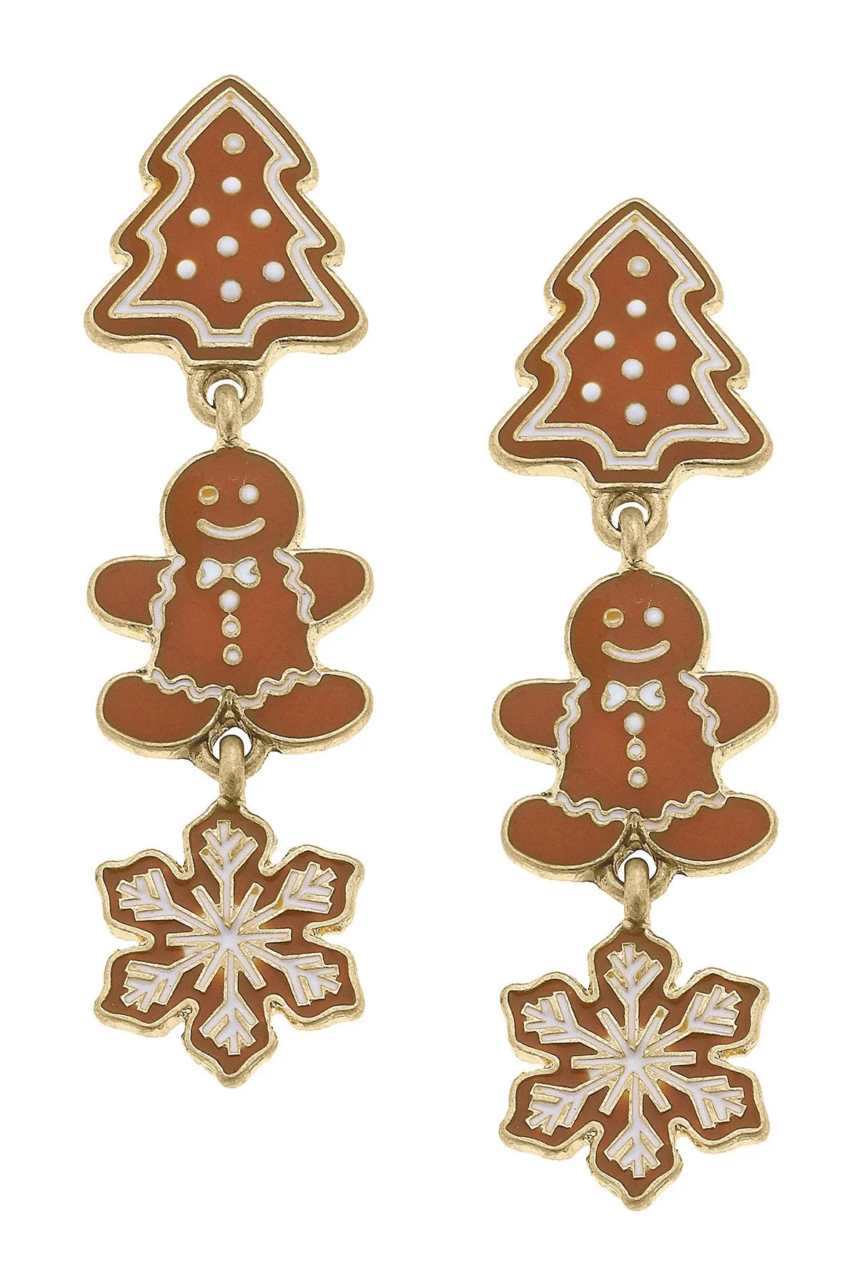 Gingerbread Village Enamel Earrings in Brown sold by Canvas Style