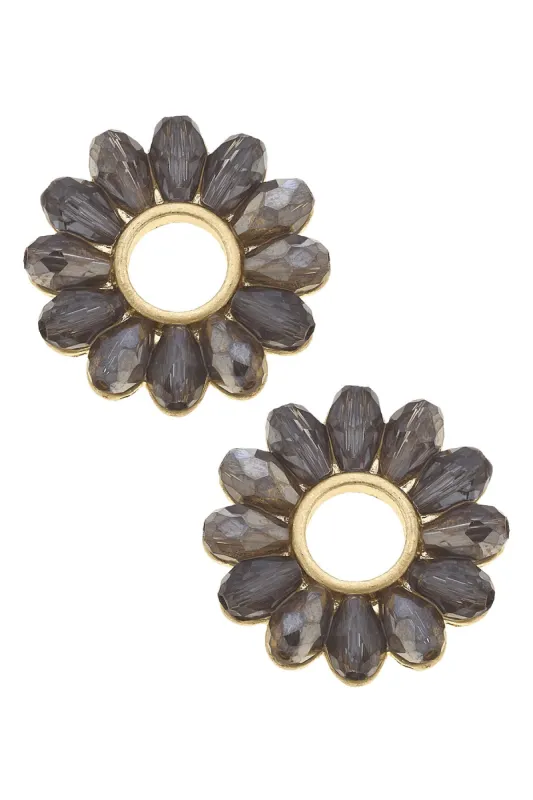 Faye Floral Glass Stud Earrings in Black Diamond - FINAL SALE sold by Canvas Style