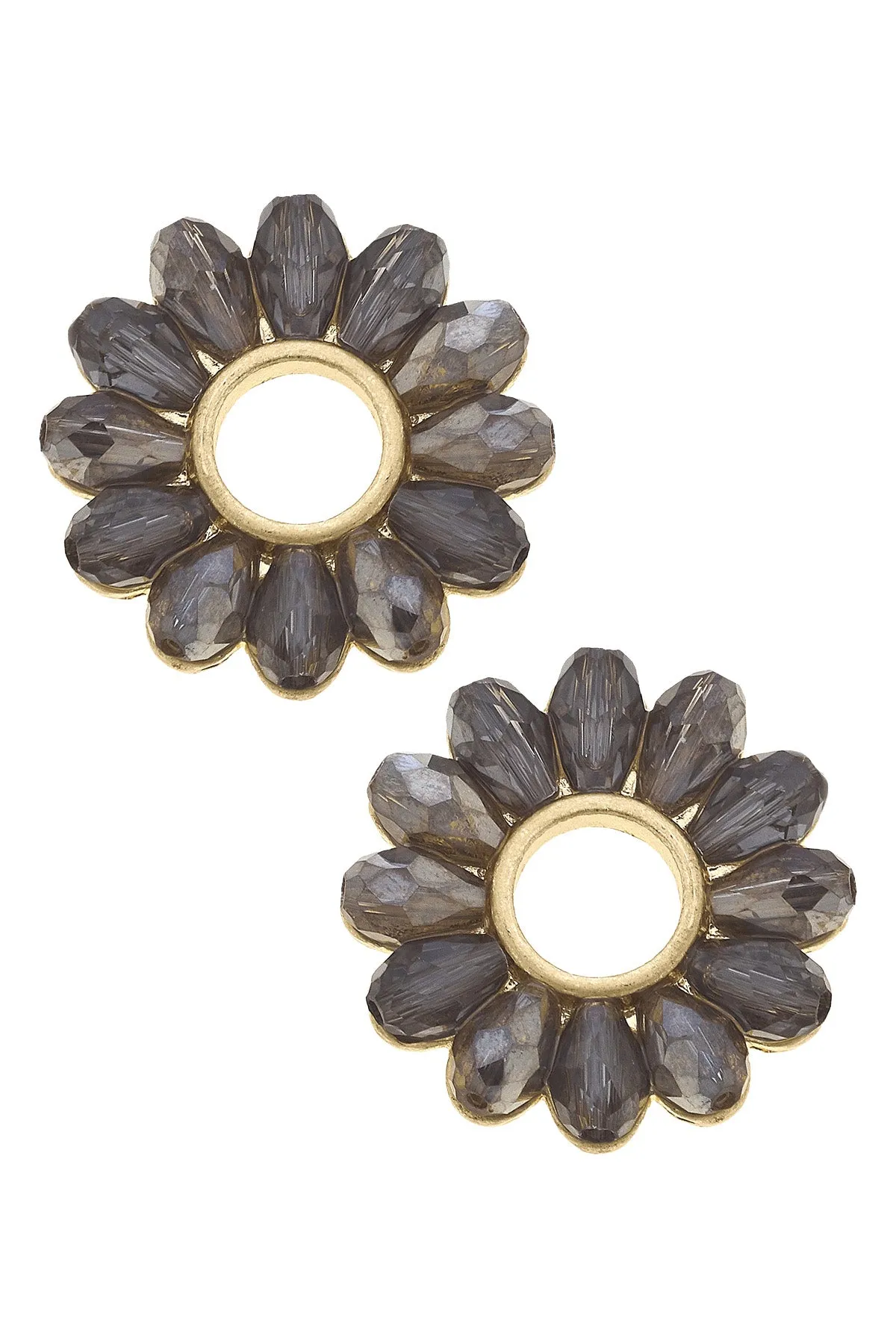 Faye Floral Glass Stud Earrings in Black Diamond - FINAL SALE sold by Canvas Style