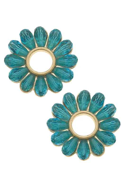 Faye Floral Glass Stud Earrings in Aqua - FINAL SALE sold by Canvas Style