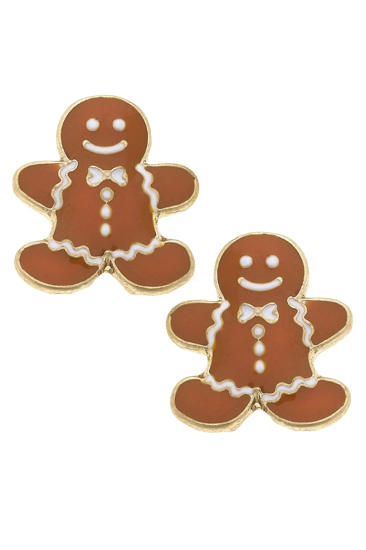 Gingerbread Men Enamel Stud Earrings in Brown sold by Canvas Style