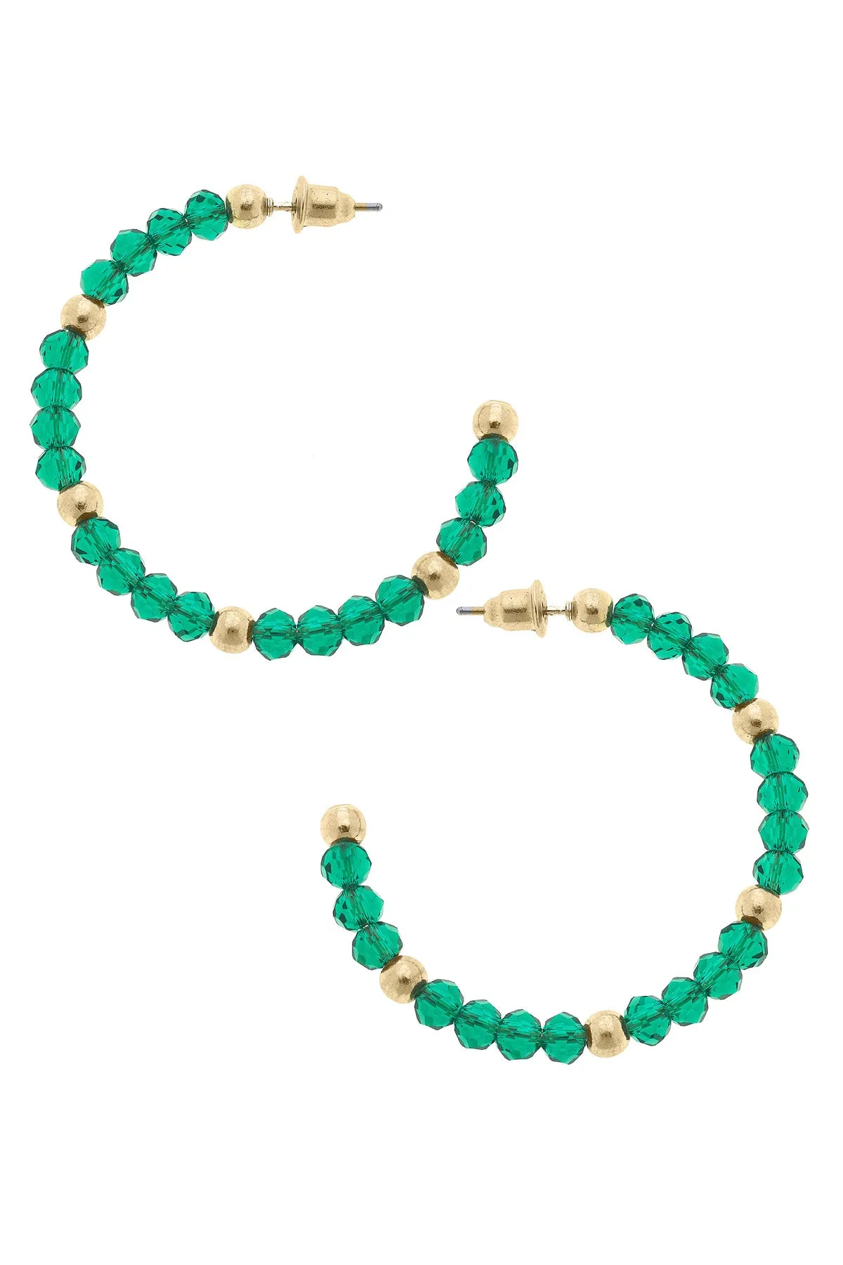 Gabbi Glass Beaded Hoop Earrings in Emerald & Gold - FINAL SALE sold by Canvas Style