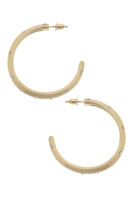 Leslie Rhinestone Hoop Earrings in Satin Gold sold by Canvas Style