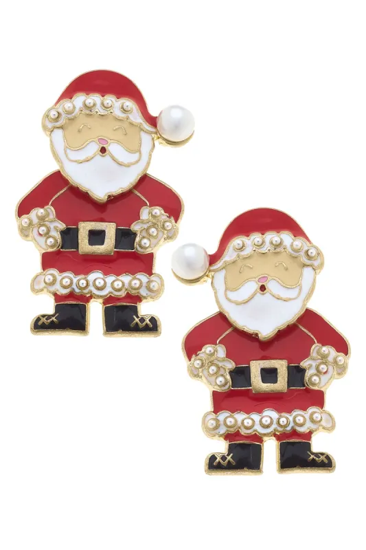 St. Nicholas Enamel Santa Stud Earrings in Red & White sold by Canvas Style