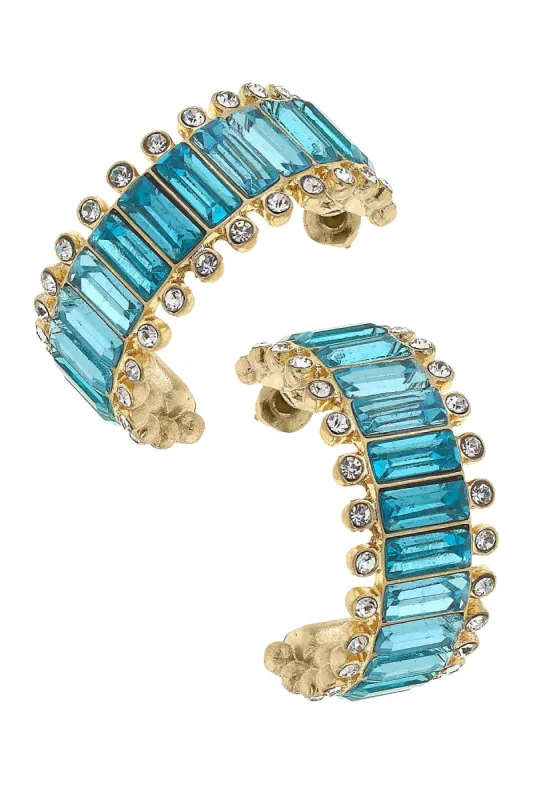 Katherine Rhinestone Baguette Hoop Earrings in Aqua sold by Canvas Style