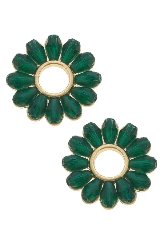 Faye Floral Glass Stud Earrings in Emerald - FINAL SALE sold by Canvas Style