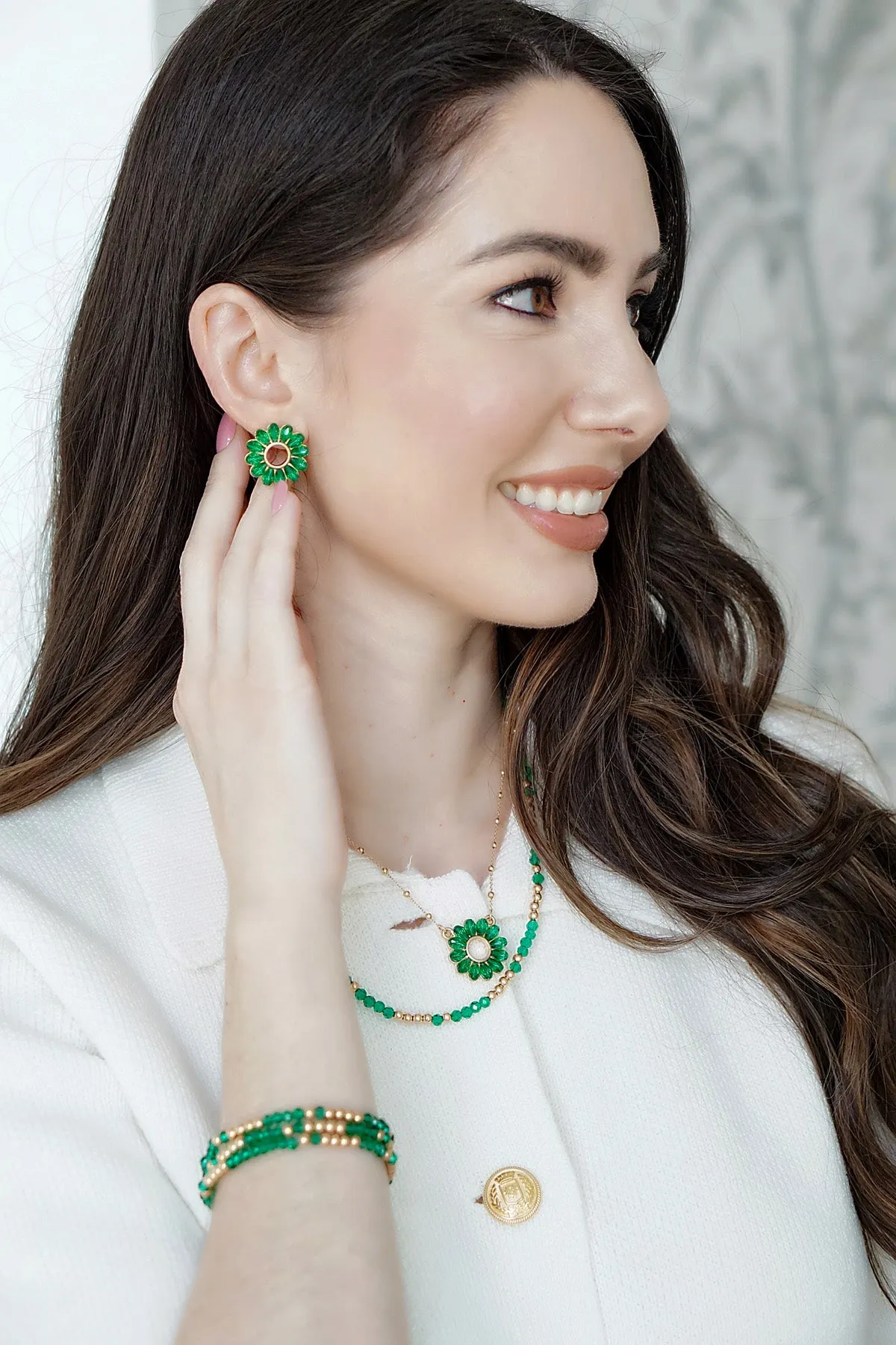 Faye Floral Glass Stud Earrings in Emerald - FINAL SALE sold by Canvas Style product image thumbnail 2