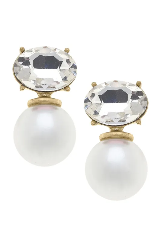 Brooke Rhinestone & Pearl Drop Earrings in Clear sold by Canvas Style