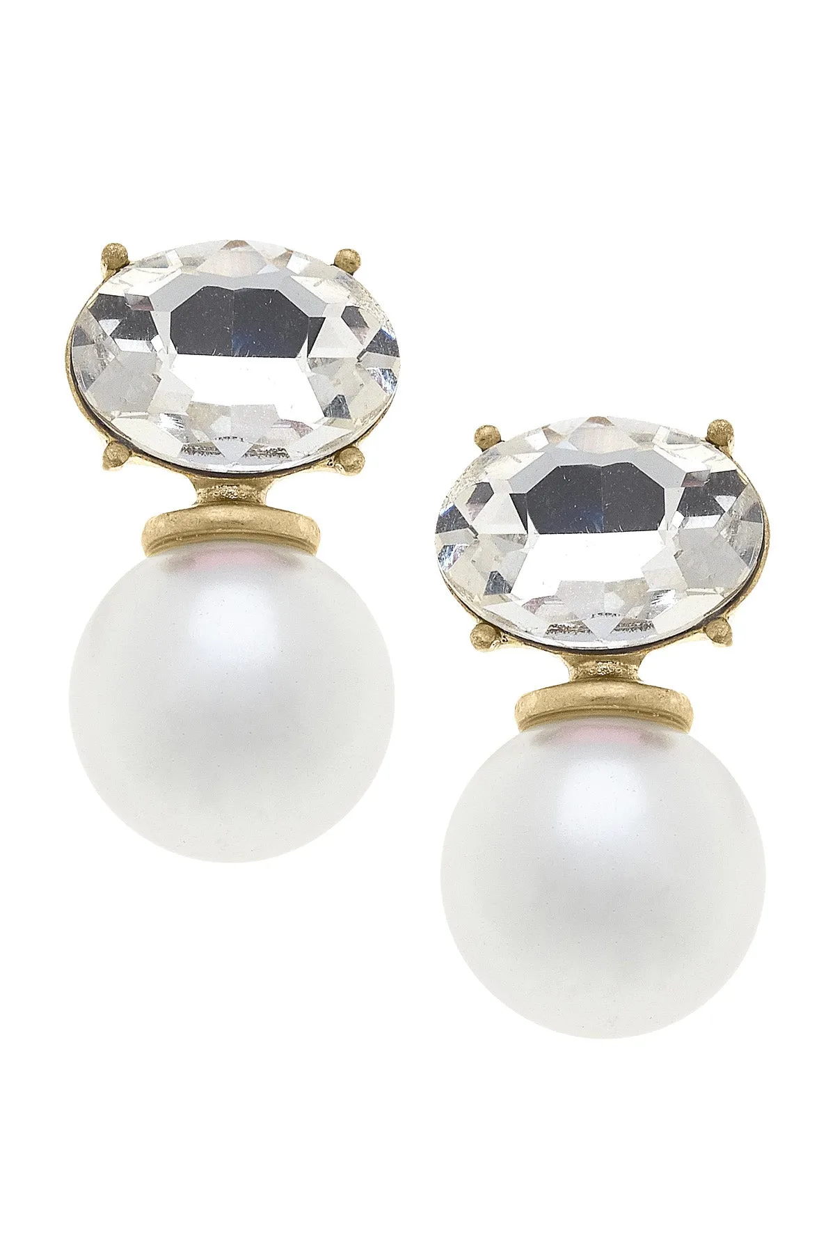 Brooke Rhinestone & Pearl Drop Earrings in Clear sold by Canvas Style