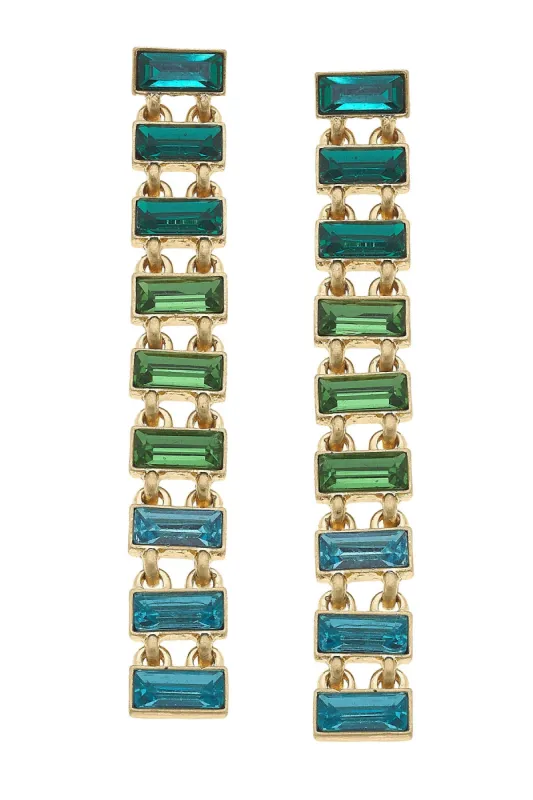 Katherine Rhinestone Baguette Statement Earrings in Aqua sold by Canvas Style