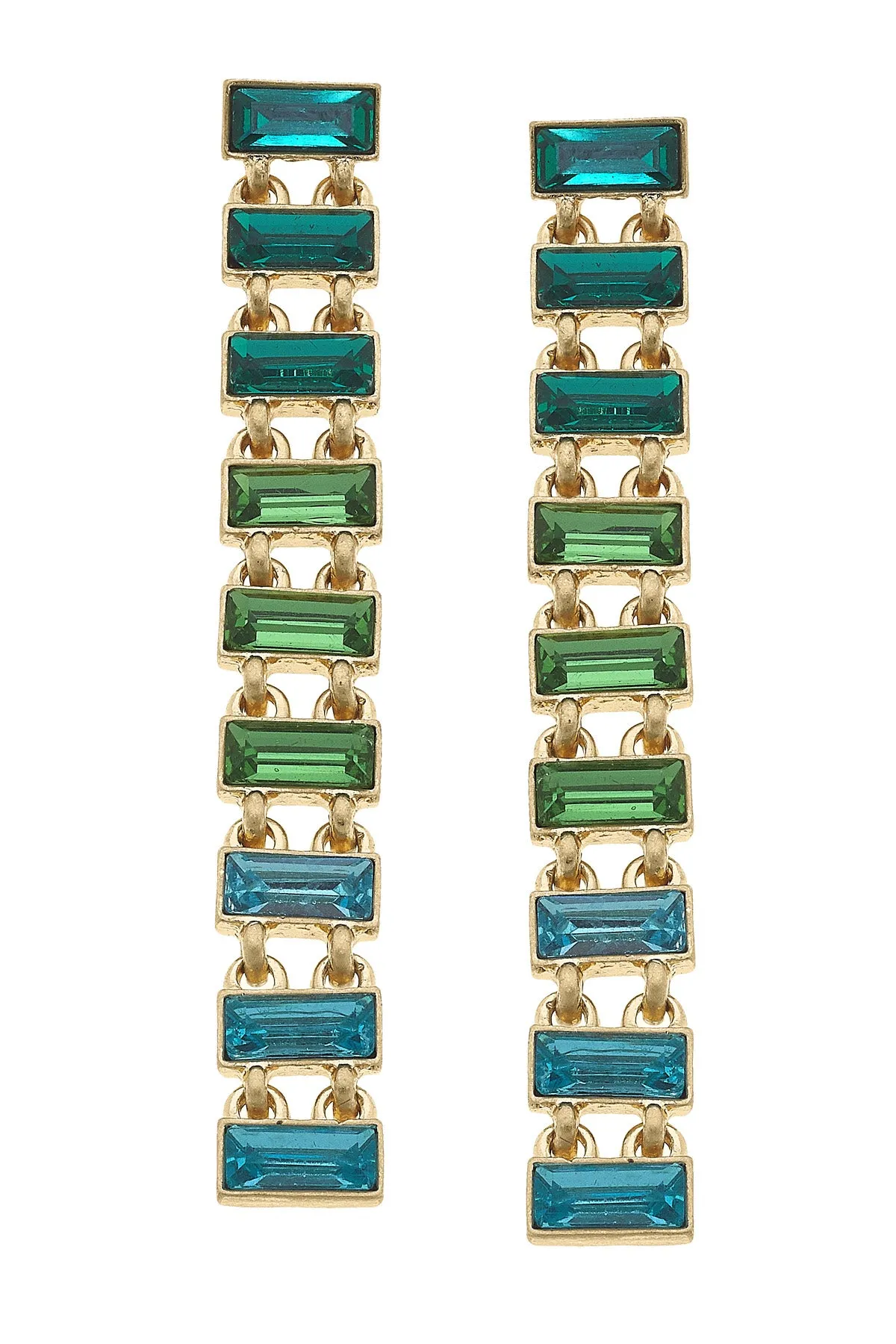 Katherine Rhinestone Baguette Statement Earrings in Aqua sold by Canvas Style