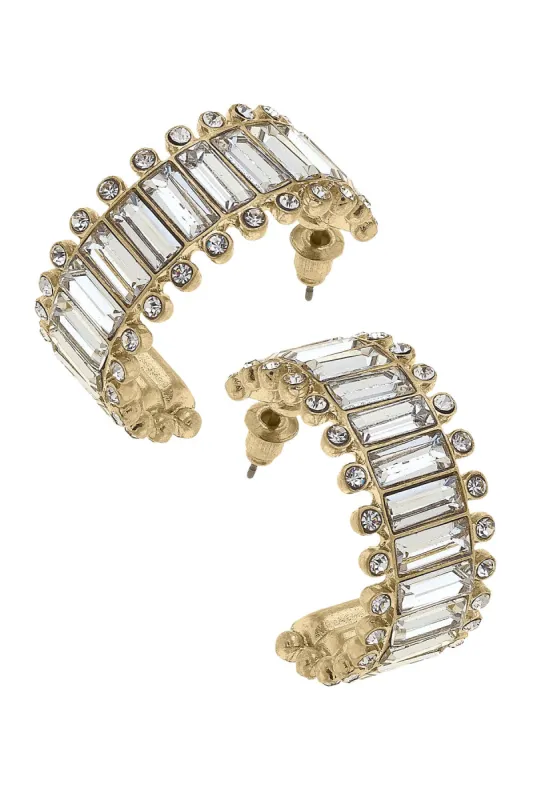 Katherine Rhinestone Baguette Hoop Earrings in Clear sold by Canvas Style