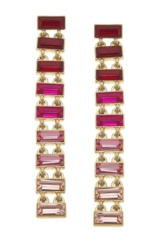 Katherine Rhinestone Baguette Statement Earrings in Fuchsia sold by Canvas Style