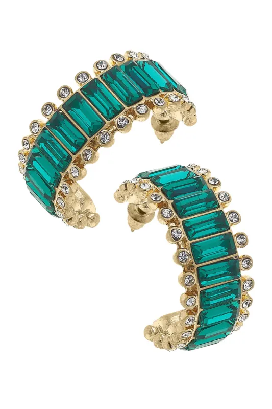 Katherine Rhinestone Baguette Hoop Earrings in Emerald sold by Canvas Style