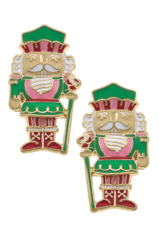 Nutcracker Enamel Stud Earrings in Pink/Green/Red sold by Canvas Style