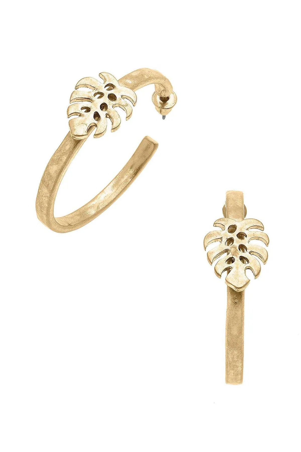 Monstera Leaf Hoop Earrings in Worn Gold sold by Canvas Style