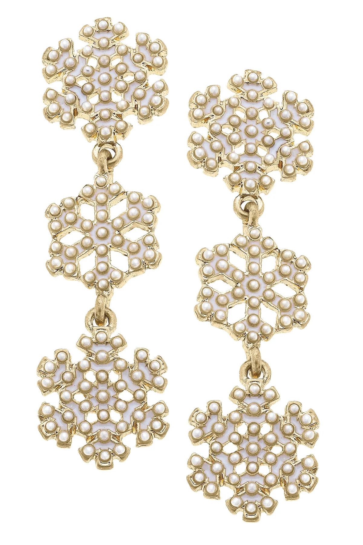 Winter Wonderland Enamel Snowflake Earrings in Ivory sold by Canvas Style