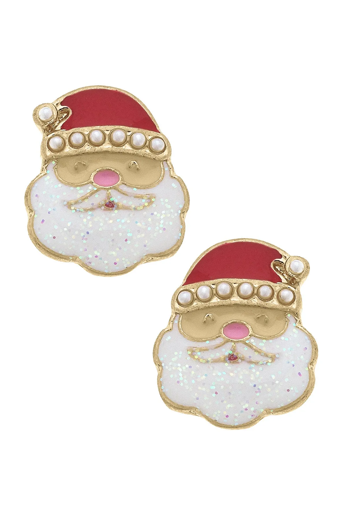 Pearl Studded Enamel Santa Claus Stud Earrings in Red & White sold by Canvas Style