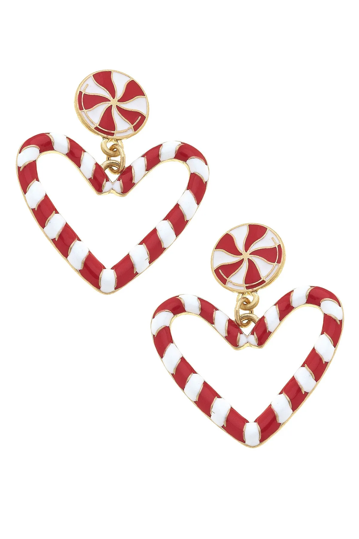 Candy Cane Hearts Enamel Drop Earrings sold by Canvas Style