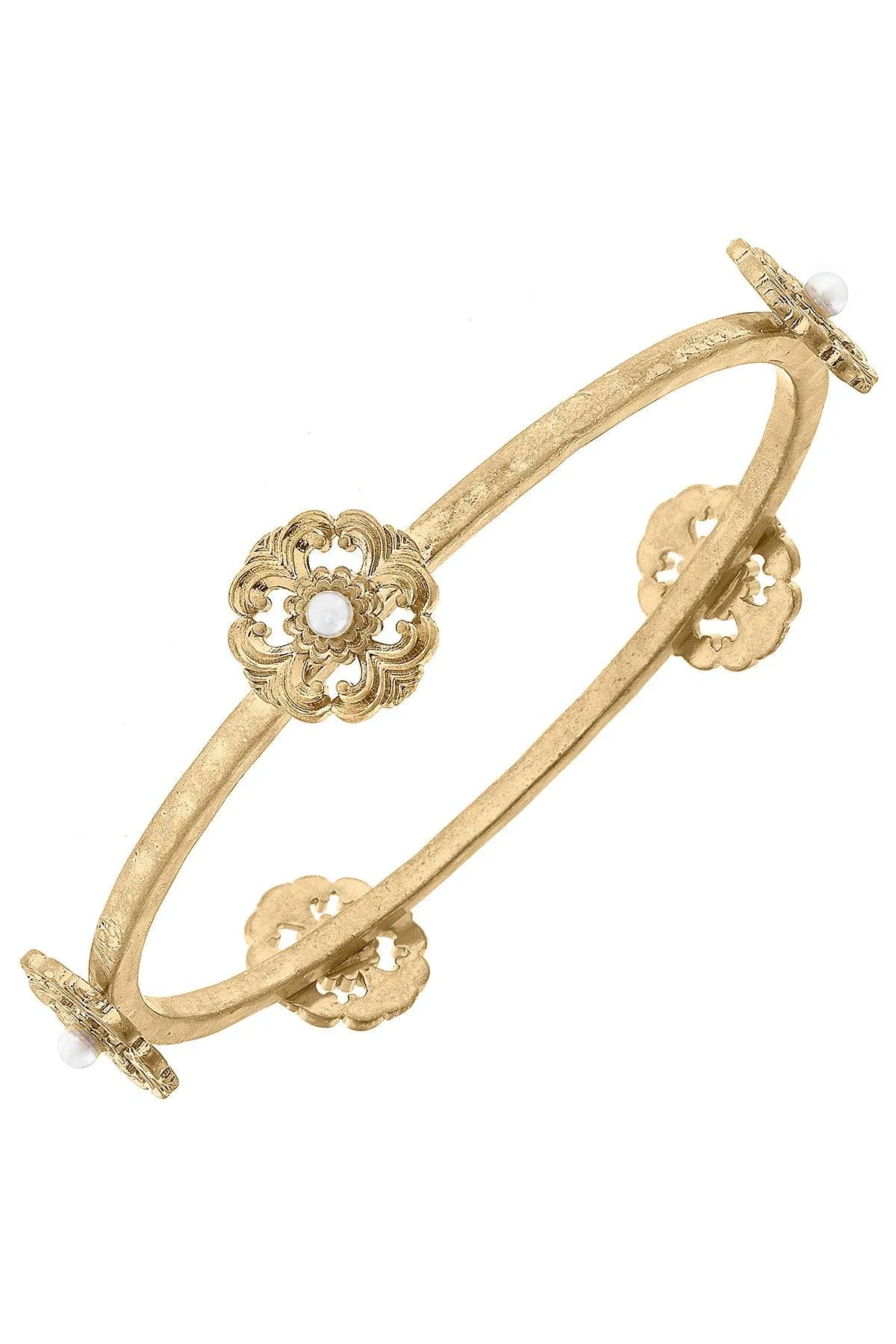 Marguerite Acanthus & Pearl Bangle in Worn Gold sold by Canvas Style
