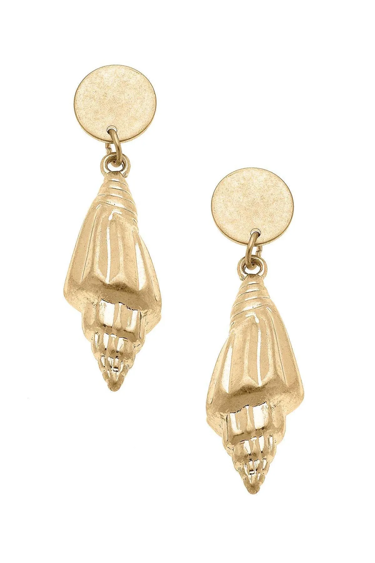 Spiral Shell Statement Earrings in Worn Gold sold by Canvas Style