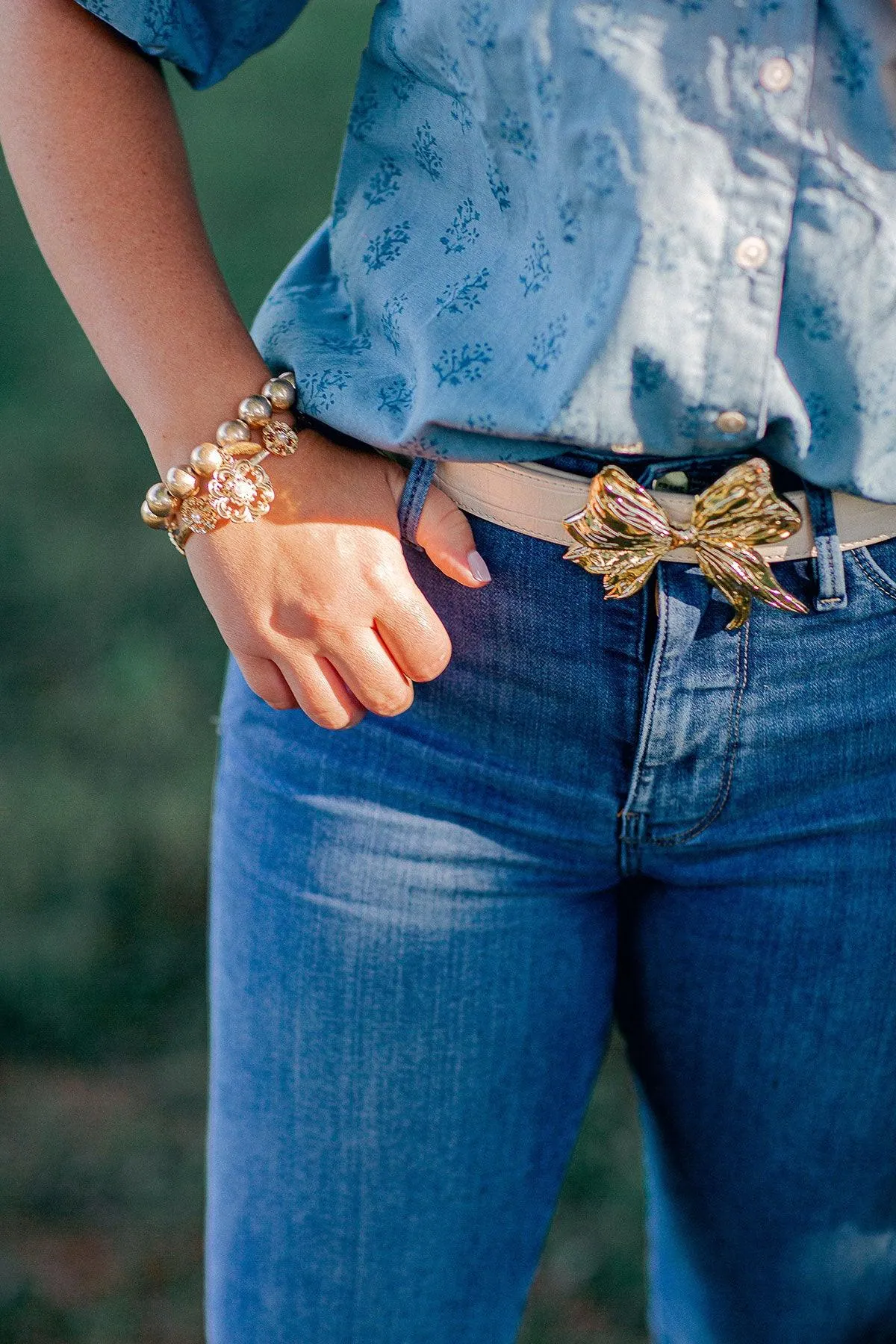 Marguerite Acanthus & Pearl Bangle in Worn Gold sold by Canvas Style product image thumbnail 2