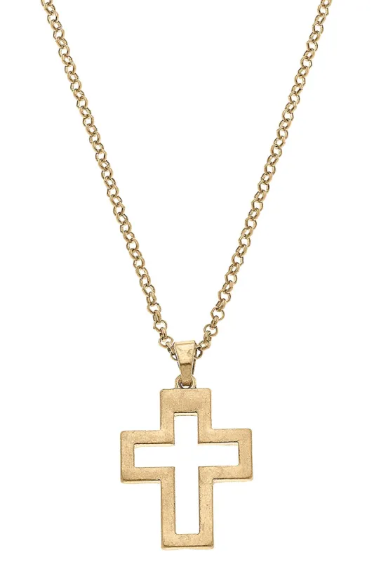 Charlotte Delicate Cross Pendant Necklace in Worn Gold sold by Canvas Style