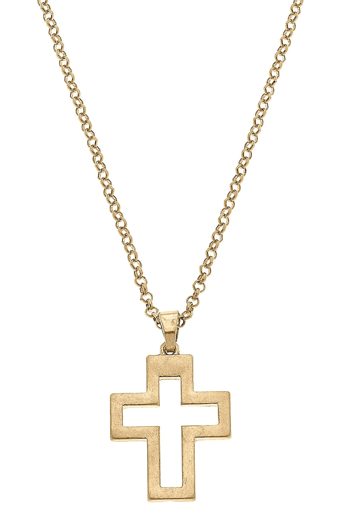 Charlotte Delicate Cross Pendant Necklace in Worn Gold sold by Canvas Style