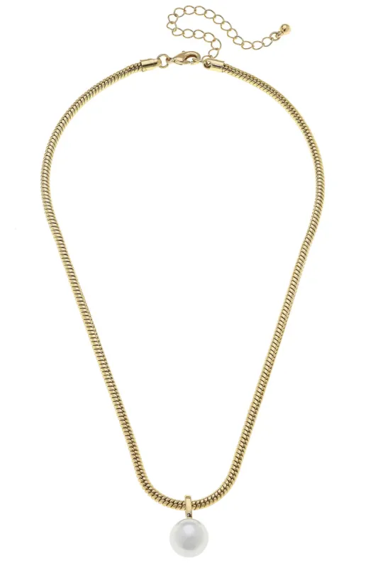 Brooklyn Pearl Pendant Necklace in Ivory & Worn Gold sold by Canvas Style